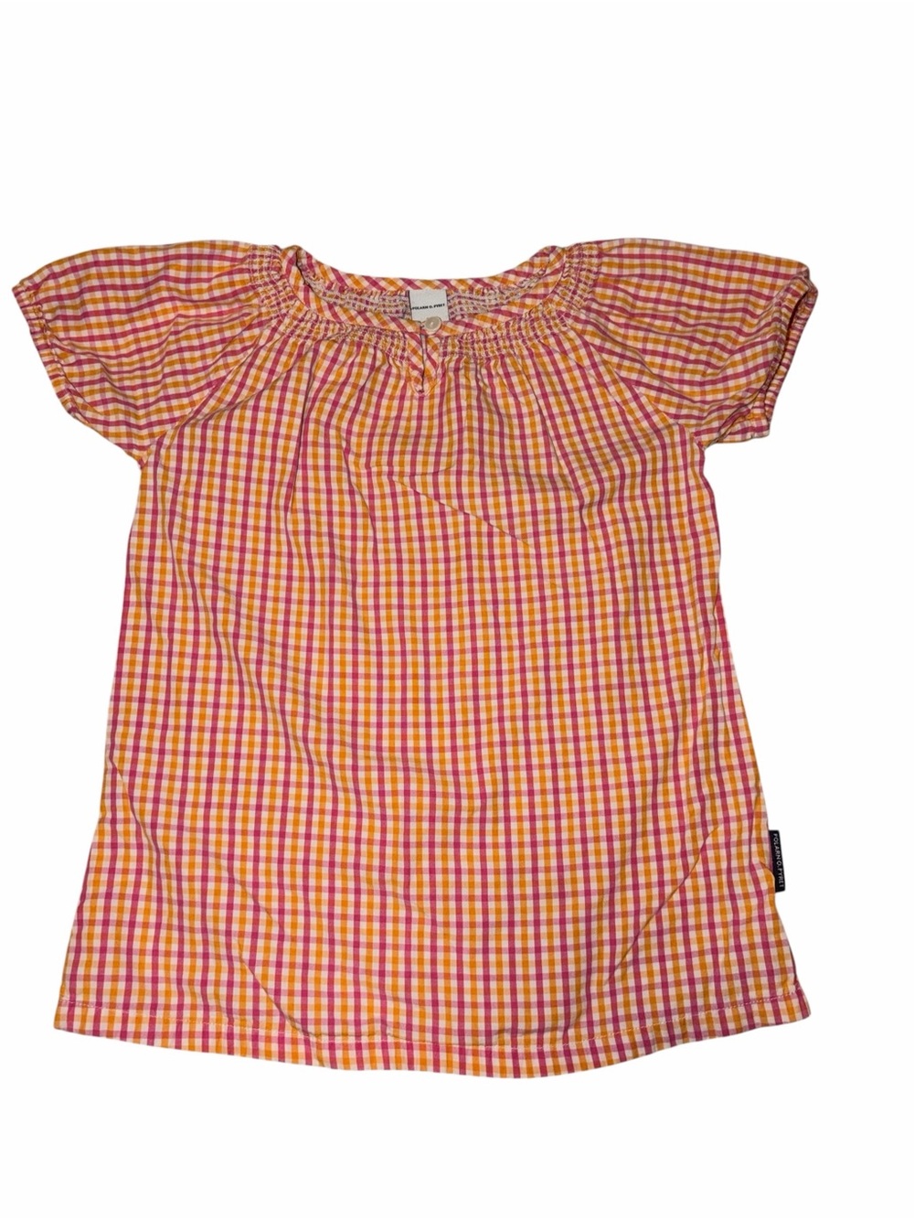 Polarn O. Pyret Pink Orange Gingham Smocked Top 92 2T 3T Scandinavian Cotton